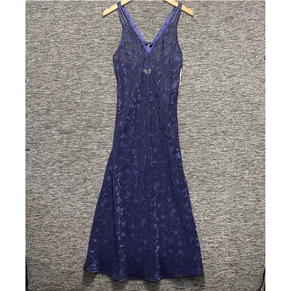NWT Jones New York VTG Sheer Floral Lace Slip Dress Nightgown Medium Blue Y2K